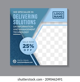 Editable modern minimal square banner templates. multicolored blue background color with transparency of dot pattern. Suitable for social media post and web internet ads with photo college.