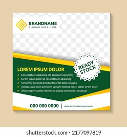 Editable modern minimal square banner templates. green and yellow element on white background color with geometric shape. Suitable for social media post and web internet ads with photo college. 