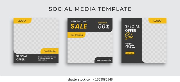 Editable modern Social Media banner Template. Anyone can use This Design Easily. Promotional web banner for social media with black and yellow color. Elegant sale and discount promo - Vector.