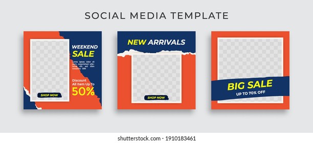 Editable modern Social Media banner Template. Anyone can use This Design Easily. Promotional web banner for social media with blue and orange color. Elegant sale and discount promo - Vector.