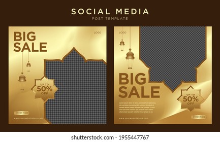 Editable modern Social Media banner Template. Elegant Gold gradient color with ramadan theme for social media or web ads.  Elegant sale and discount promo - Vector 