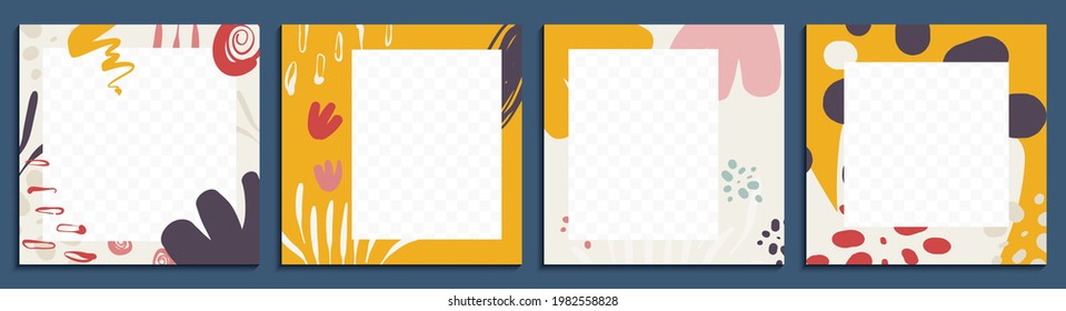 Editable modern social media post with abstract shapes and line art. Minimalist abstract aesthetic in organic background. Set of Contemporary banners for social media.