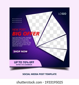 Editable modern template. Discount promo template. Social media post template, social media banner
