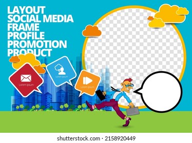 Plantilla moderna editable para medios sociales. Plantilla de promoción para sus productos. Banner de medios sociales con caricaturas de negocios, vector.