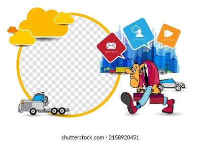 Plantilla moderna editable para medios sociales. Plantilla de promoción para sus productos. Banner de medios sociales con caricaturas de negocios, vector.