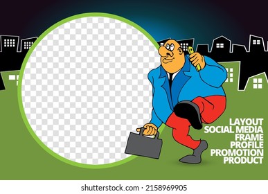 Editable modern template for social media. Promo template for your products. Social media banner with business cartoon people, vector.
