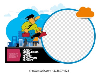 Editable modern template for social media. Promo template for your products. Social media banner with business cartoon people, vector.