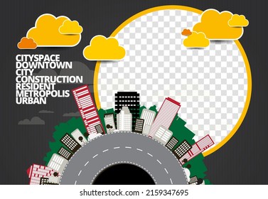 Editable modern template for social media. Promo template for your products. Social media banner with city background, vector.