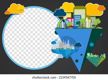 Editable modern template for social media. Promo template for your products. Social media banner with city background, vector.
