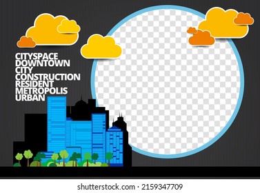Editable modern template for social media. Promo template for your products. Social media banner with city background, vector.