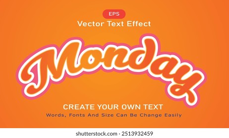 Editable Monday 3D Text Effects Vector Illustration, Monday Colorful 3D Text Effects Abstract Style Logo