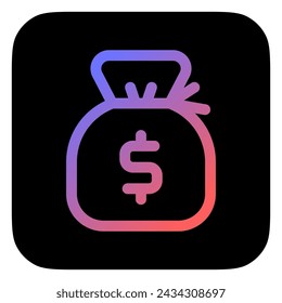 Bolsa de dinero editable, icono de vector de saco de dinero. Parte de una gran familia de iconos. Finanzas, negocios, inversiones, contabilidad. Perfecto para interfaces web y aplicaciones, presentaciones, infografías, etc