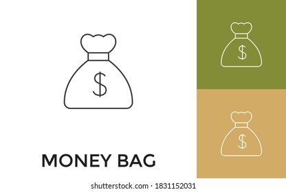 Editable Money Bag Thin Line Icon with Title. Useful For Mobile Application, Website, Software and Print Media.