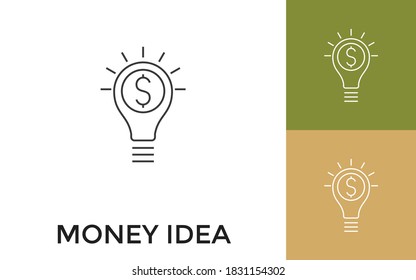 Editable Money Idea Thin Line Icon with Title. Useful For Mobile Application, Website, Software and Print Media.