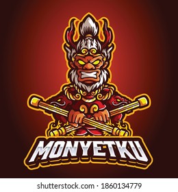 editable monkey king e sport logo mascot