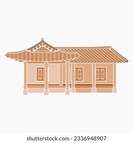 Editable Monochrome Traditional Hanok Korean House Building Vector Illustration for Artwork Element of Oriental History and Culture Related Design