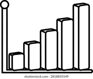 Editable Monoline Outline of Rising Three Dimensional Interconnected Accordion Folded Panels Representing Business Growth and Progress
