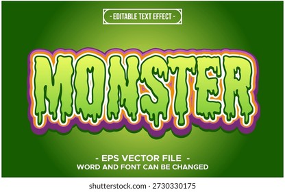 Efecto de texto de monstruo editable, Vector de tipografía de horror de limo espeluznante