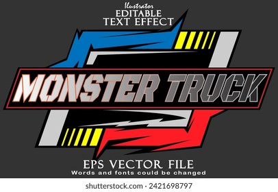 Editable monster truck text effect vector