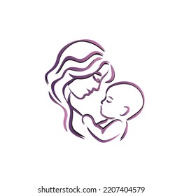 An Editable Mother And Baby Stylized Vector Symbol, Mom Hugs Her Child Logo Template On White Background Mothers Day Graphic Design Free Download