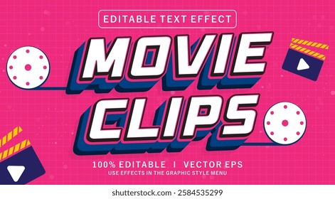 editable movie clips vector text effect with modern style design