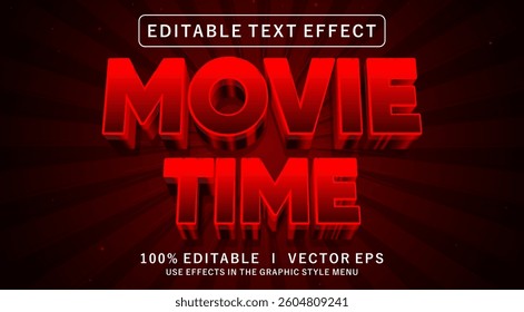 editable movie time 3d vector text effect with modern style design