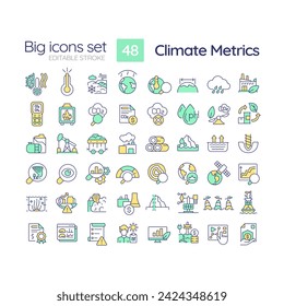 Editable multicolor big line icons set representing climate metrics, isolated vector, linear illustration.