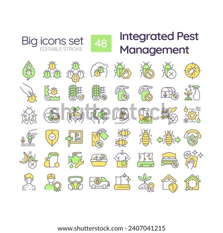 Editable multicolor big line icons set representing integrated pest management, isolated vector, linear illustration.
