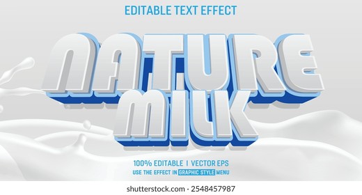 Efecto de texto 3D editable del Vector de leche de la naturaleza con diseño de estilo moderno