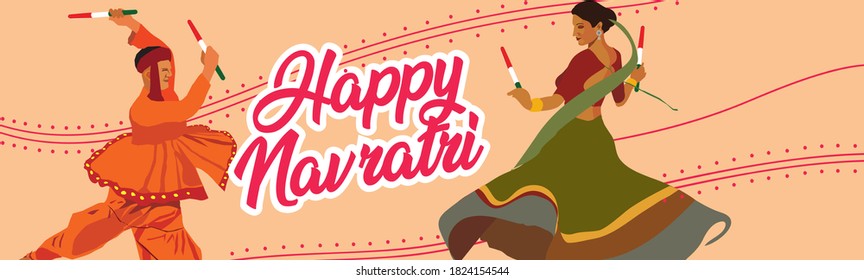 Vector editable del Festival Navratri con dos bailarinas