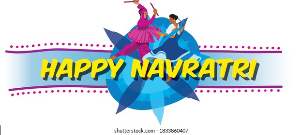 Editable Navratri ( a hindu festival of dance and celebration ) vector with two  dancers. Can be used as Banner, Tshirt or Legend design