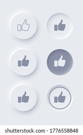 Editable neomorphic interface elements. Buttons like and dislike round shapes for websites and social media. Neomorphism trendy 2020 design elements. Vector UI components isolated on light background