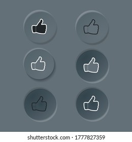 Editable neomorphic interface elements. Buttons like and dislike round shapes for websites . Vector UI components isolated on dark background