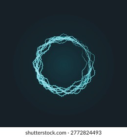 Editable neon blue abstract circular energy ring on dark background with energy field, light trails