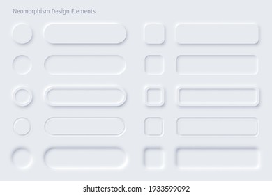 Editable neumorphic buttons set. Sliders for websites, mobile menu, navigation and apps. Simple elegant Neumorphism trendy design elements UI components isolated on light background