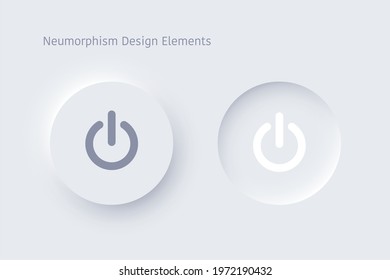 Editable neumorphism on off round shape power button set. Circle objects for website, mobile menu, navigation and application. Realistic vector design. UI component isolated on white background