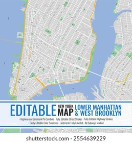 	
Editable New York Lower Manhattan Map