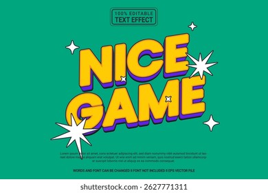 Editable Nice Game Vector 3D Text Effect – playful and modern typography with cartoon style for poster, branding, social media