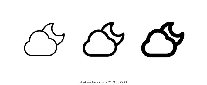 Icono editable de Vector nocturno, luna y nubes. Parte de una gran familia de iconos. Perfecto para interfaces de Web y App, presentaciones, infografías, etc