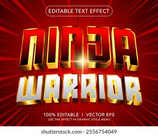 editable ninja warrior vector 3d text effect with modern style design