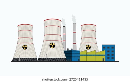 Projeto vetorial editável de usina nuclear para uso. 