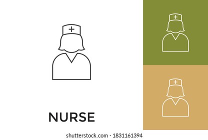 Editable Nurse Thin Line Icon with Title. Useful For Mobile Application, Website, Software and Print Media.