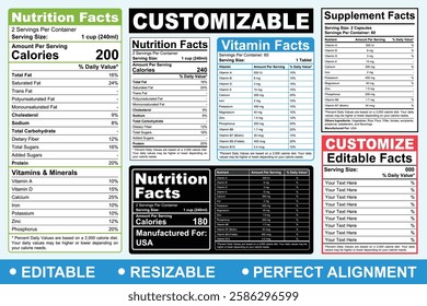 Editable Nutrition Facts Template Design, Customize Nutrition Label Template, Supplement Facts, Supplement Label, Vitamin Facts, Editable Label Design