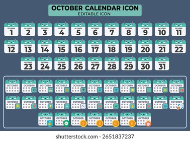 Editable october calendar icon set showcasing diverse event management symbols