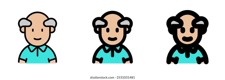 Abuelo editable del viejo hombre con el ícono de Vector del avatar de la cabeza calva. Usuario, perfil, identidad, persona. Parte de una gran familia de iconos. Perfecto para interfaces de Web y App, presentaciones, infografías, etc