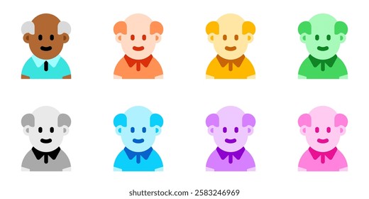 Editable old man grandpa with balding head avatar vector icon. User, profile, identity, persona. Part of a big icon set family. Perfect for web and app interfaces, presentations, infographics, etc