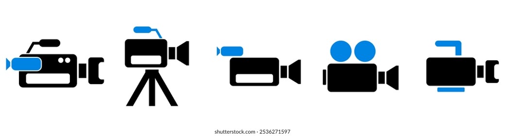 editable old and new movie camera, professional video camera vector pictogram sign icon symbol ui and ux design glyphs