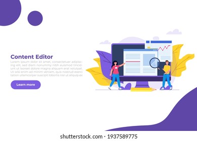 Documento en línea modificable. Bloguero, redactor de copias o concepto de periodista. Trabajo del editor. Escritura creativa y narración de historias, copywriter . Educación en línea, aprendizaje distante. Ilustración vectorial.