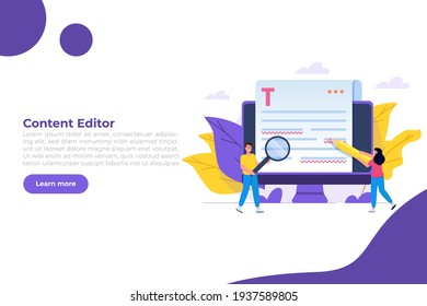 Documento en línea modificable. Bloguero, redactor de copias o concepto de periodista. Trabajo del editor. Escritura creativa y narración de historias, copywriter . Educación en línea, aprendizaje distante. Ilustración vectorial.