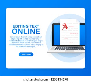 Editable online document. Creative writing and storytelling, copywriting . Online education, distant learning concept. Vector stock illustration